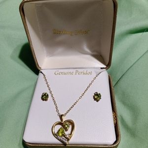 Peridot heart necklace and earings